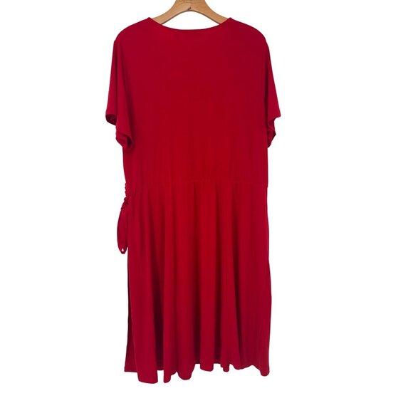 Susan Graver Womens Red liquid knit faux Wrap Dress side tie Size 1X plus - Picture 5 of 6